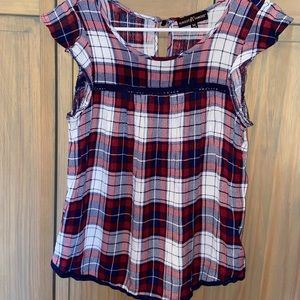 Red, White and Blue Plaid Blouse